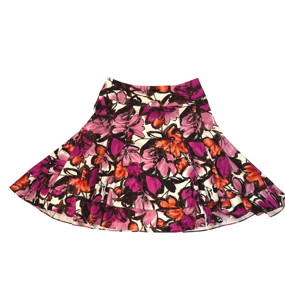 Sunny Taylor Pink Purple Hibiscus Cotton A-Line Skirt Size 10 Knee Length Flare